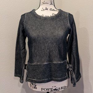 Madewell black and white stripe long sleeve top with side tied knot